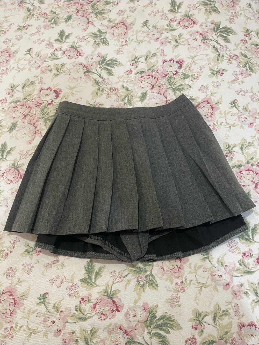 Gray Pleated Mini Skirt